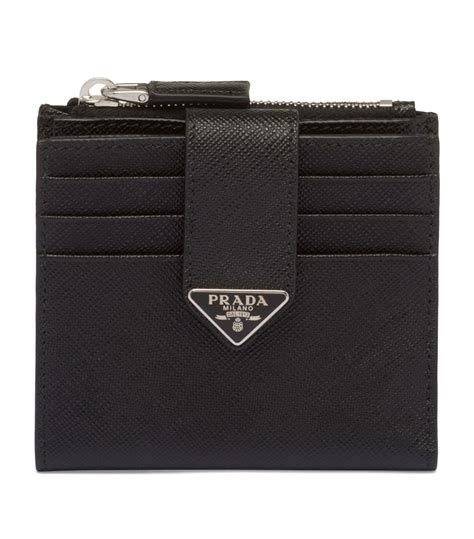 prada black leather card holder|Prada men's bifold wallet.